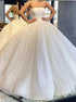 Ball Gown Strapless White Sequins Long Tulle Prom Dresses LBQ1843